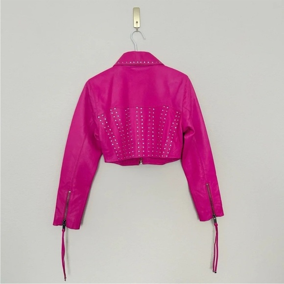 Retrofete Castor Pink Leather Jacket Crystal Embellished NWT - Picture 6 of 11